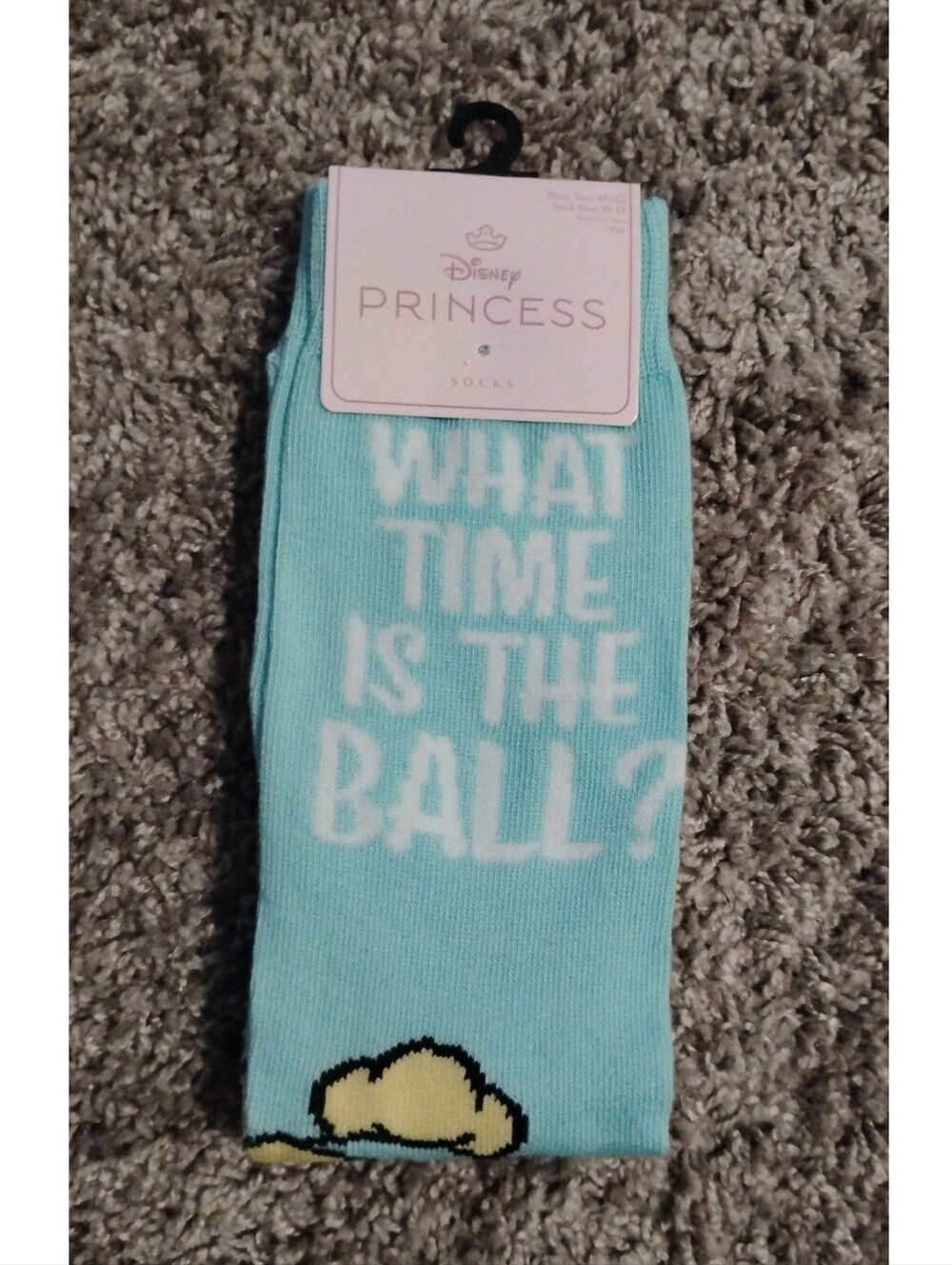Disney Princess Cinderella "What Time Is the Ball?" Novelty Socks (NWT)